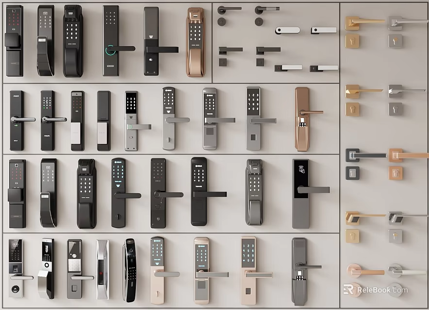 Modern Door Handles Collection Featuring Various Styles Electronic Types And Metal Finishes 3d model 