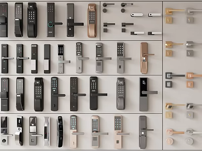 Modern Door Handles Collection Featuring Various Styles Electronic Types And Metal Finishes 3d model