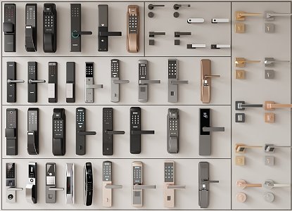 Modern fingerprint lock door handle cabinet door handle 3d model