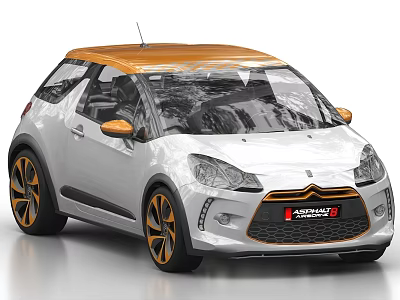 White DS3 Two Door Car With Orange Roof And Stylish Orange Wheels 3d model