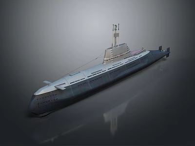 Military Submarine Vessel With Conning Tower And Metallic Hull Design 3d model