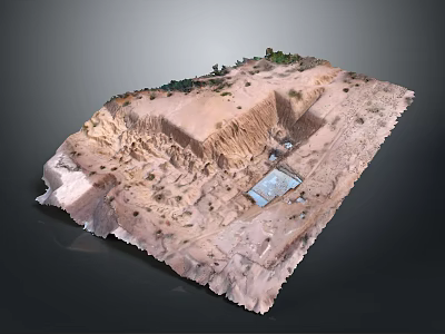 Scenic Rocky Desert Landscape With Steep Cliffs Sandy Terrain Scattered Vegetation And Blue Structure 3d model