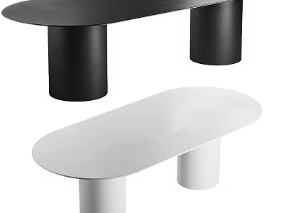 Modern Black and White Dining Tables with Oval Tabletop and Cylindrical Legs 3d model