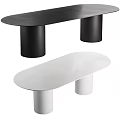 Modern Black and White Dining Tables with Oval Tabletop and Cylindrical Legs