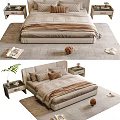 Modern Double Bed Interior With Beige Bedding Brown Blanket Nightstands And Decorative Items 3d model