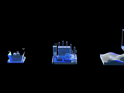 Blue Transparent 3D Stereoscopic Models Displaying Various Scenes And Designs 3d model
