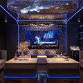 Luxury Modern KTV Interior With Neon Blue Lighting Sofas And Coffee Tables 3d model
