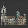 Classical Historical Building Model With Green Dome Tower Red Tiled Roof And Arched Windows