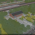 Modern Train Station Exterior With Solar Panel Roof And Green Trees Surroundings