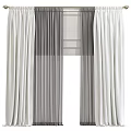 White And Gray Layered Curtains With Sheer Fabric For Home Window Decoration