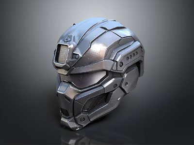 Advanced Sci-Fi Metallic Armor Helmet With Visor And Mechanical Details 3d model