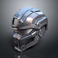 Advanced Sci-Fi Metallic Armor Helmet With Visor And Mechanical Details