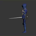 3D Model of Blue Knight Armor With Golden Decorative Details And Metallic Finish