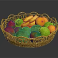 Assorted Fresh Fruits in Wicker Basket with Bananas Oranges Mangoes and Avocados