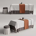 Spa Massage Bed With White Sheet Brown Towel Stool And Essential Oil Bottles