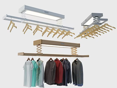 Ceiling Mounted Retractable Clothes Hanger With LED Light And Hanging Garments 3d model