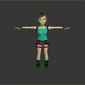 Female Game Movie Character With Short Hair Green Tank Top Black Shorts And Arms Outstretched