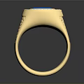 Elegant Gold Ring With Blue Gemstone And Diamonds Featuring Side Grid Pattern Design