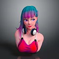 Game And Movie Character Featuring Blue Purple Gradient Hair Black Headphones And Red Tank Top