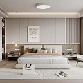 Modern Bedroom Interior Design With Cozy Bed Pillows Artwork Accent Chair And Rug