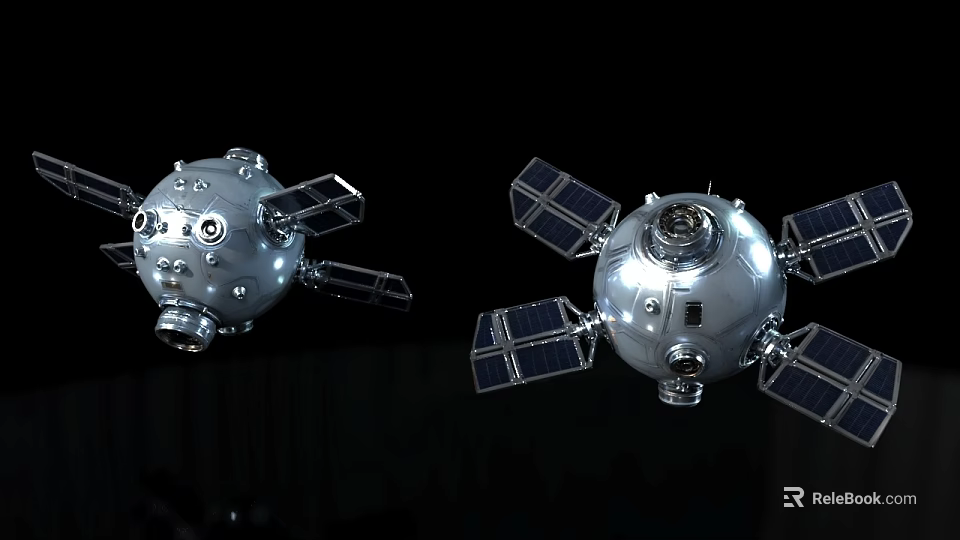 Two Silver Spherical Spacecraft With Solar Panels For Space Exploration Missions 3d model 