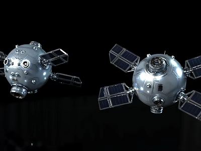 Two Silver Spherical Spacecraft With Solar Panels For Space Exploration Missions 3d model