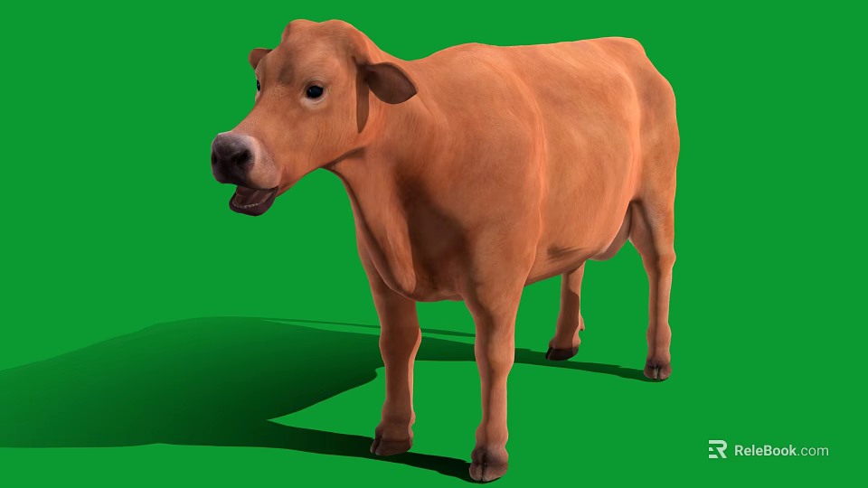 Brown Cow Standing on Green Background with Clear Shadow and Realistic Look 3d model 