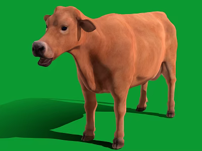 Brown Cow Standing on Green Background with Clear Shadow and Realistic Look 3d model