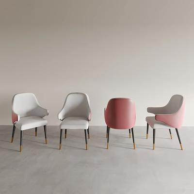 Stylish Modern Dining Chairs With White And Pink Upholstery Black Gold Legs Armrest Design 3d model