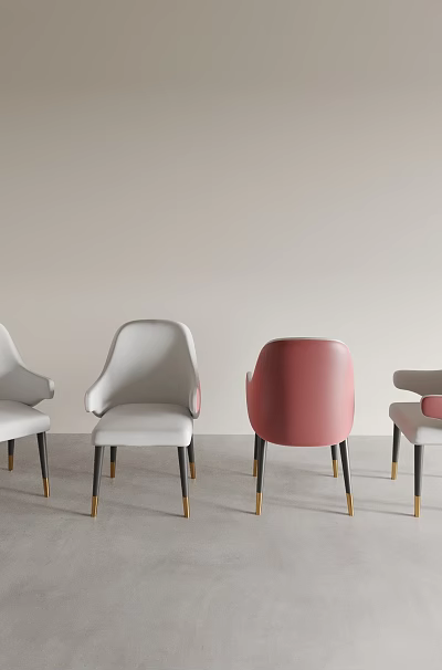 Stylish Modern Dining Chairs With White And Pink Upholstery Black Gold Legs Armrest Design 3d model