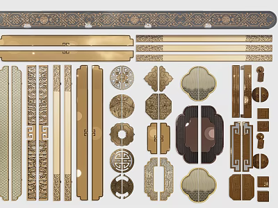 Traditional And Modern Handle Designs With Decorative Patterns And Metal Finishes 3d model