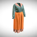 Long Sleeve Turquoise Blouse With Pink Collar Cuffs And Orange Skirt Pink Hem Trim