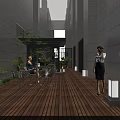 Modern Courtyard Garden Landscape Featuring Wooden Flooring Green Plants And Outdoor Seating Area