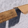 Two Thatch Roof Garden Ornament Structures Against Rough Gray Wall With Shadows