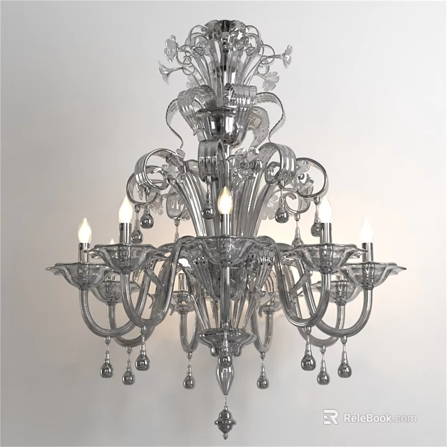 Elegant Classic Chandelier With Crystal Details Multiple Arms Hanging Pendants And Lit Bulbs 3d model 