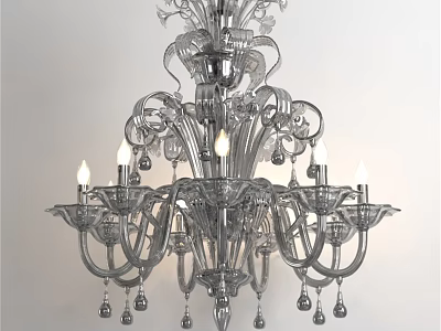 Elegant Classic Chandelier With Crystal Details Multiple Arms Hanging Pendants And Lit Bulbs 3d model