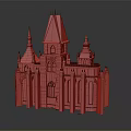 Ancient Gothic Architecture Stone Building With Spires Towers And Arched Windows 3d model