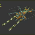 Dynamic Orange Helicopter Firing Missiles With Flames Against Gray Background