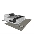 Modern Double Bed With White Sheets Black Pillows And Decorative Stripes