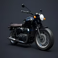 Vintage Black Motorcycle with Brown Leather Seat Round Headlight and Chrome Exhaust