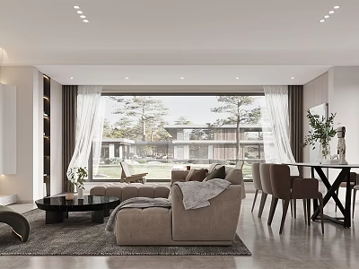 Modern Living Dining Room Interior Design With Sofa Coffee Table And Dining Chairs 3d model