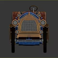 Vintage Open Top Car With Blue Body Copper Accents And Red Seats