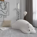 White Bear Shaped Lazy Sofa With Knitted Pillow And Abstract Painting In Modern Room