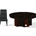Round Wooden Dining Table Set With Dark Gray Button Tufted Chair 3d model
