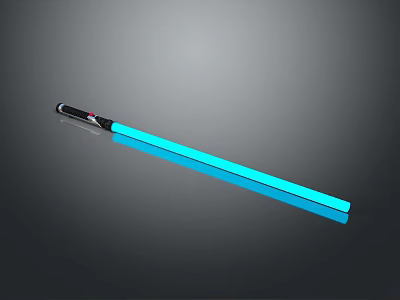 Weapon With Blue Glowing Part Black Handle And Red Button Long Stick Design 3d model