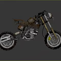 Vintage Custom Motorcycle With Brown Seat Golden Forks And Off Road Tires