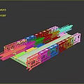 Hardware Tools Metal Truss with Yellow Pink Blue Bars and White Frames on Reflective Surface