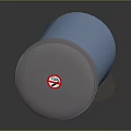 Blue Pedal Trash Can With Gray Lid Red Circular And Green White Stickers