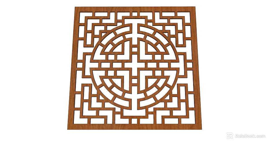Floor To Ceiling Window Featuring Wooden Carved Lattice With Traditional Circular Cross Pattern 3d model 