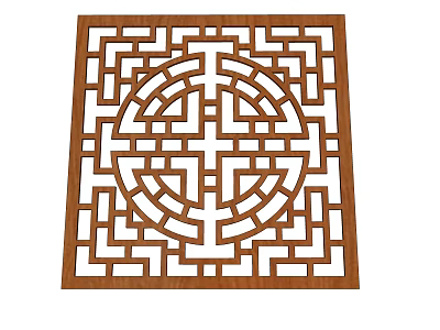 Floor To Ceiling Window Featuring Wooden Carved Lattice With Traditional Circular Cross Pattern 3d model